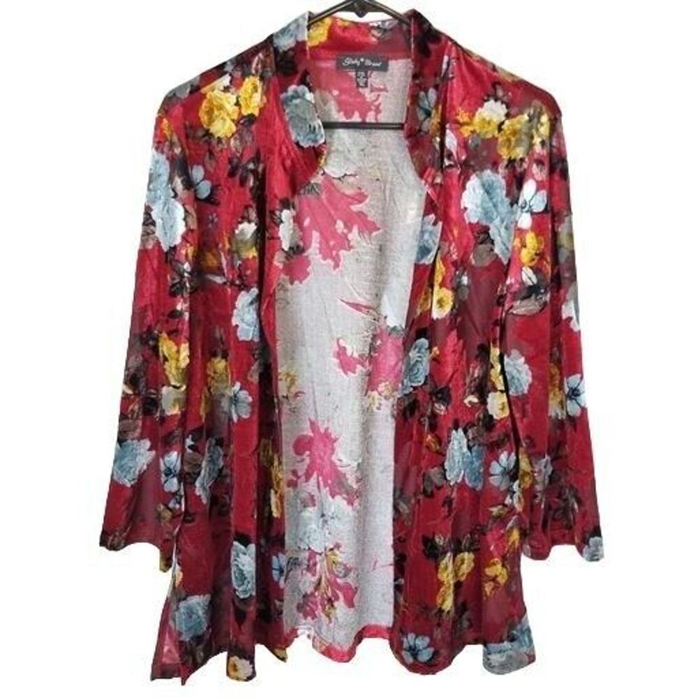 Slinky Brand Womens Floral Velvet Cardigan Sz XL Whimsical Cottage Dark Romantic